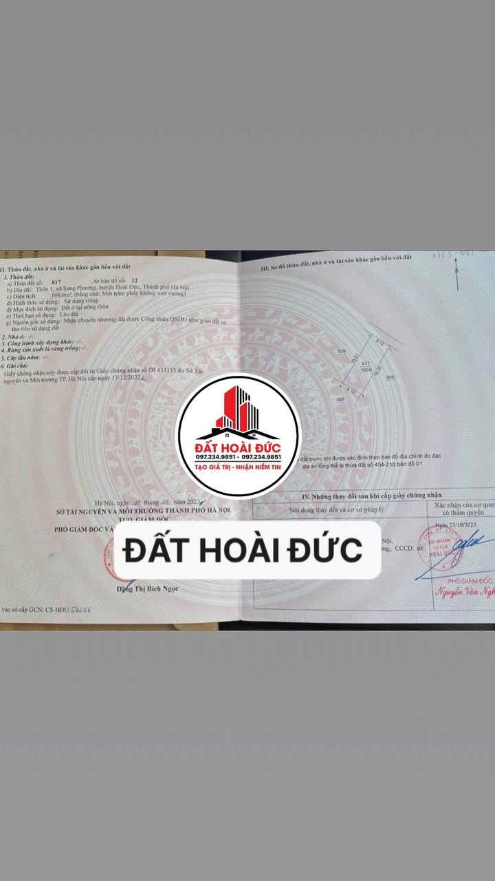 Đất nền Xã Song Phương, Huyện Hoài Đức, 100m² - Giá chỉ 700 triệu, Cơ hội đầu tư sinh lời!