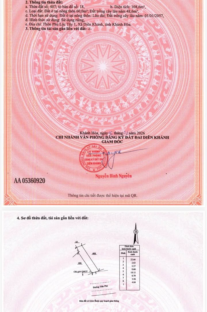 Đất nền mặt tiền Trần Phú, Diên Thọ 108.6m² giá 3.4 tỷ - Đầu tư sinh lời ngay!