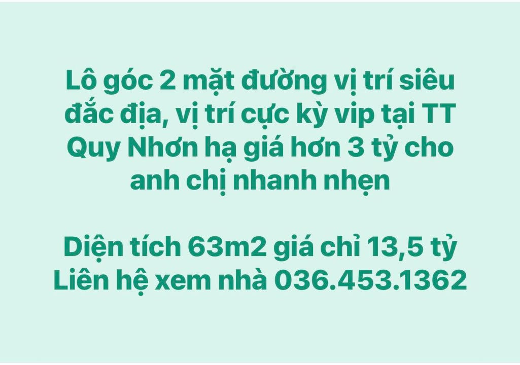 FrontHouse 63m² tại TT Quy Nhơn giá 13.5 tỷ - Vị trí siêu đắc địa!