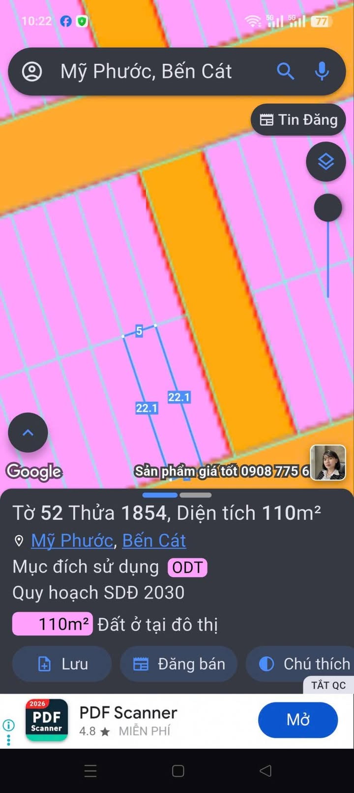 Đất nền Phường Mỹ Phước, Bến Cát 110m² giá 900 triệu - Cơ hội đầu tư hấp dẫn!