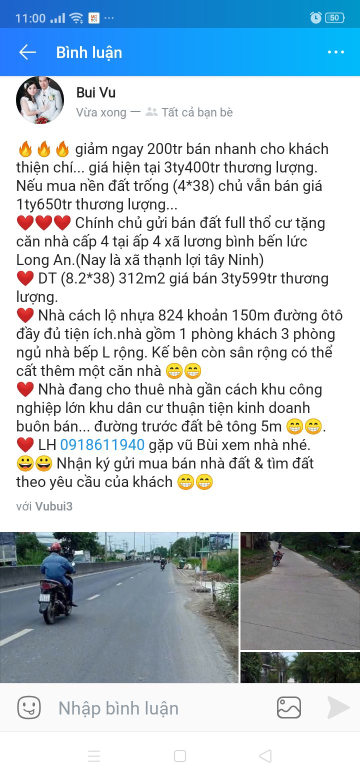 Đất thổ cư 312m² xã Thạnh Lợi, Bến Lức - Giá 3.599 tỷ, Chính chủ bán gấp!