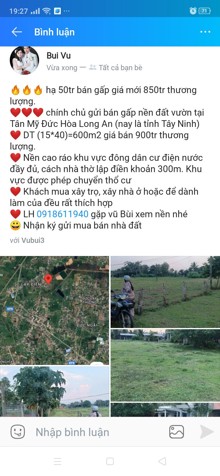 Đất vườn Tân Mỹ Đức 600m² chỉ 850 triệu - Cơ hội đầu tư tuyệt vời!