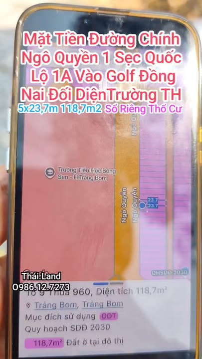 Đất nền Trảng Bom 118m² giá chỉ 2.5 tỷ - Vị trí đắc địa gần trường học