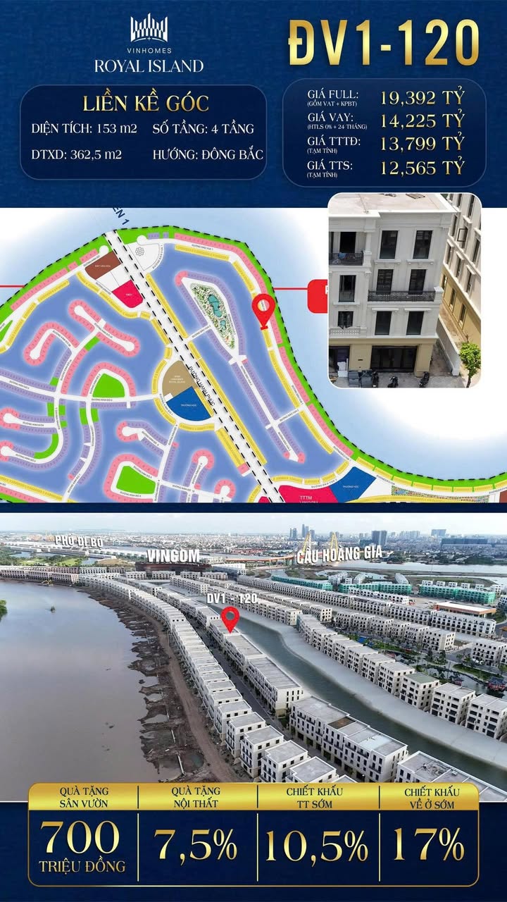 Townhouse Vinhomes Royal Island 153m² giá 12.565 tỷ - Đầu tư sinh lời cao!
