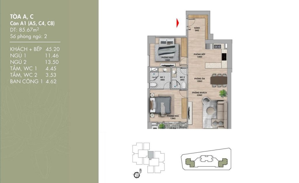 Căn hộ Udic Westlake Tây Hồ 85.67m² giá 8.5 tỷ - Nội thất đầy đủ!