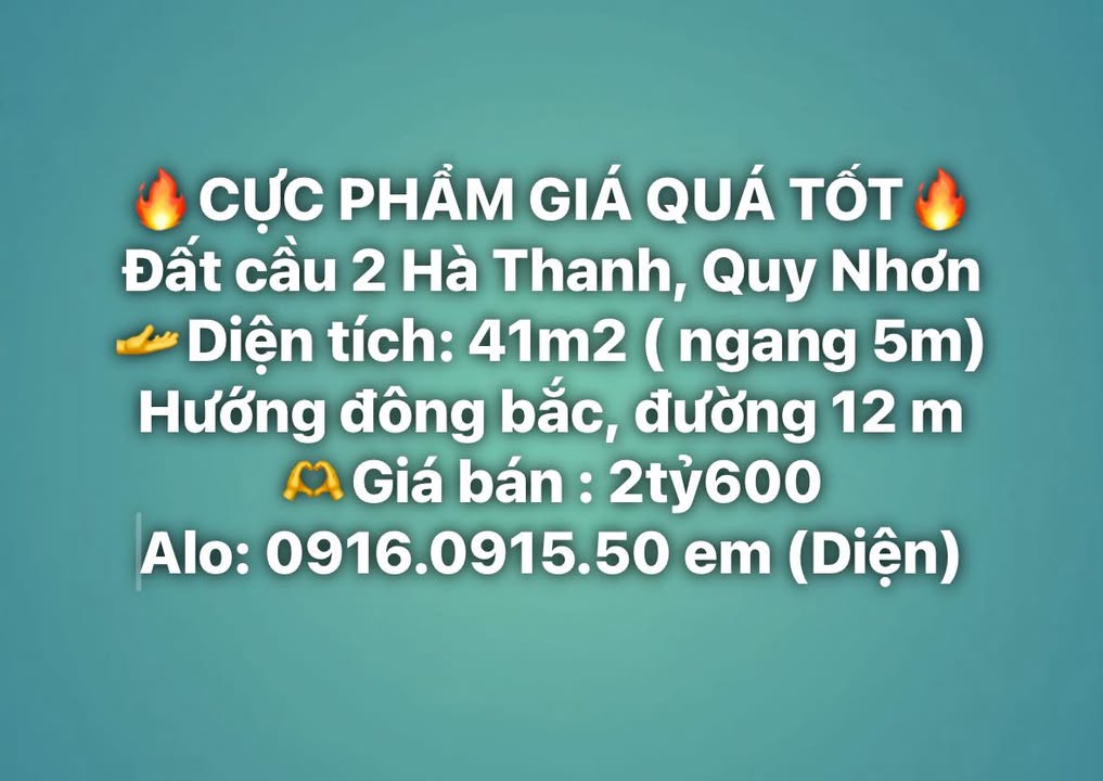 Đất nền đẹp tại Cầu 2 Hà Thanh, Quy Nhơn 41m² giá 2.6 tỷ - Cơ hội đầu tư hấp dẫn!