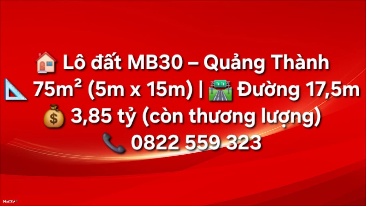 Đất nền Quảng Phú, Thọ Xuân 75m² giá 3.85 tỷ - Sổ đỏ chính chủ, thương lượng