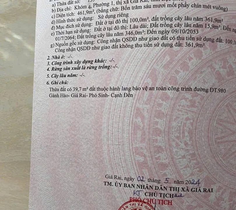 Đất nền thổ cư 470m² tại Giá Rai - Cơ hội đầu tư hấp dẫn!