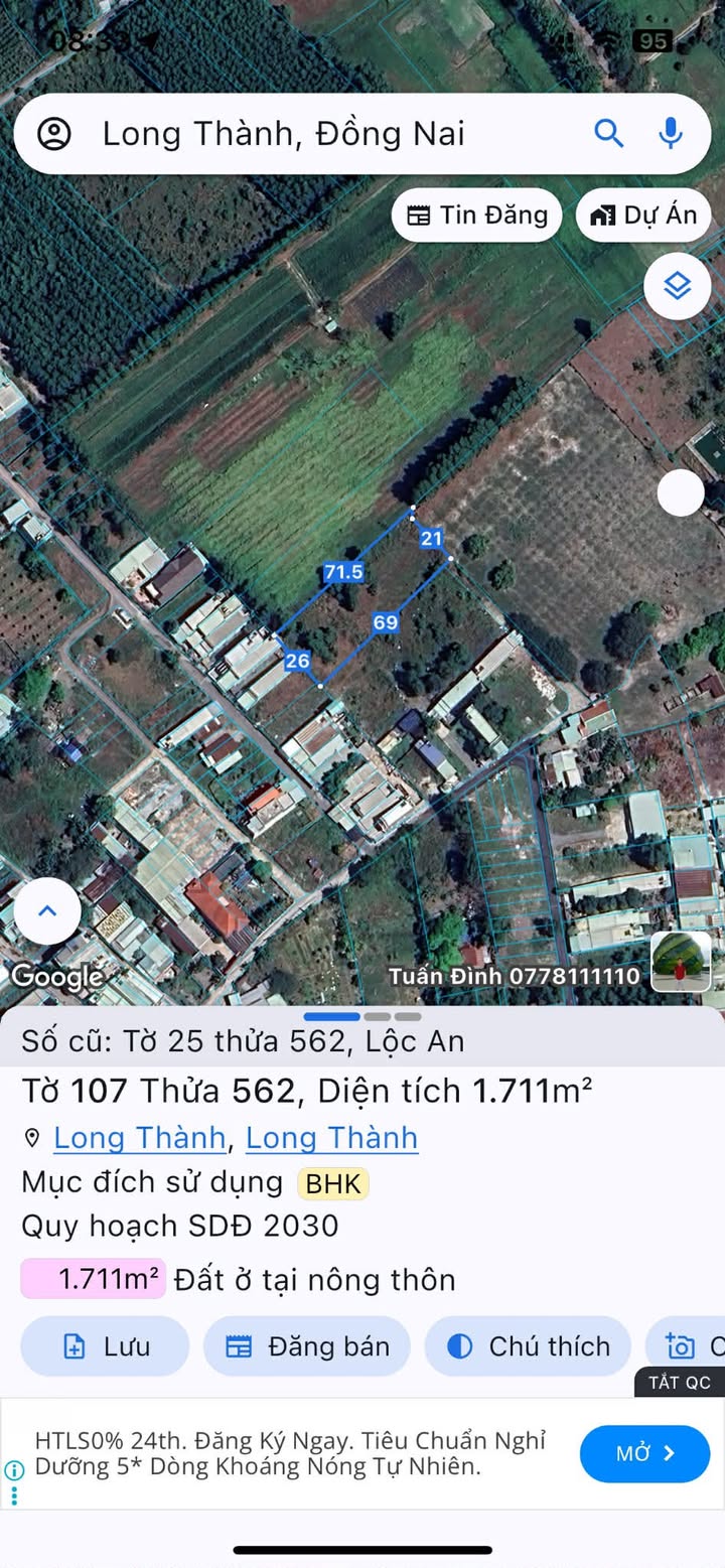 Đất vườn Lộc An Long Thành 1711.1m² giá 8 tỷ - Đầu tư sinh lời hấp dẫn!