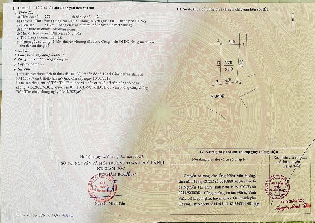 Nhà cấp 4 lô góc tại Văn Quang, Quốc Oai 51,9m² - Đầu tư sinh lời ngay!