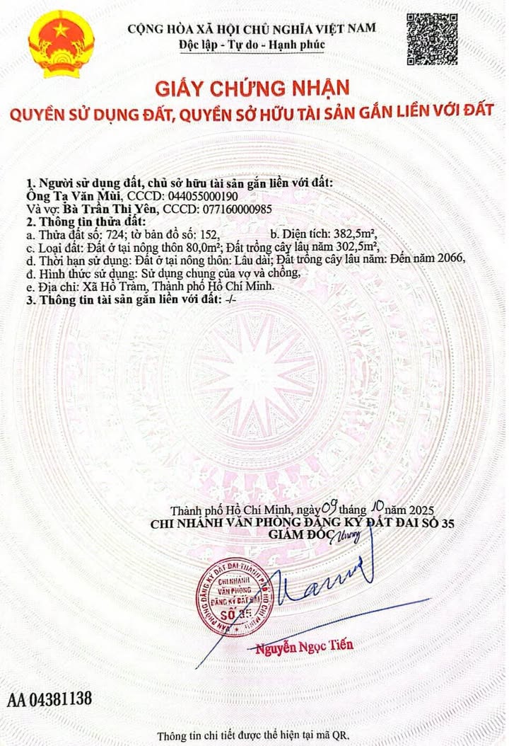 Lô đất Xã Phước Thuận, Huyện Xuyên Mộc, 382m² giá 1.6 tỷ - Cơ hội đầu tư không thể bỏ lỡ!