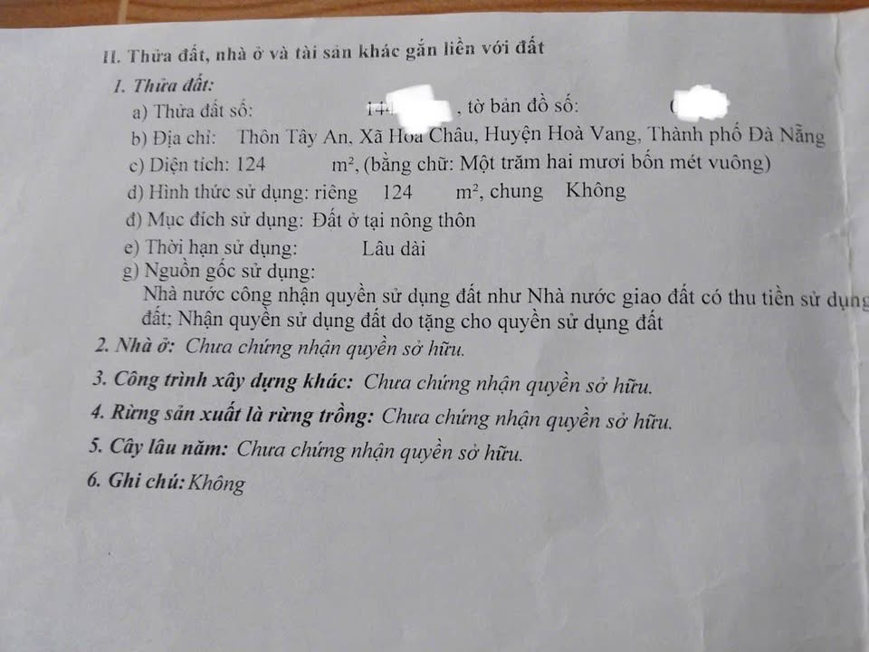 Đất ở Hòa Châu, Hòa Vang 124m² giá 1.85 tỷ - Sổ đỏ lâu dài