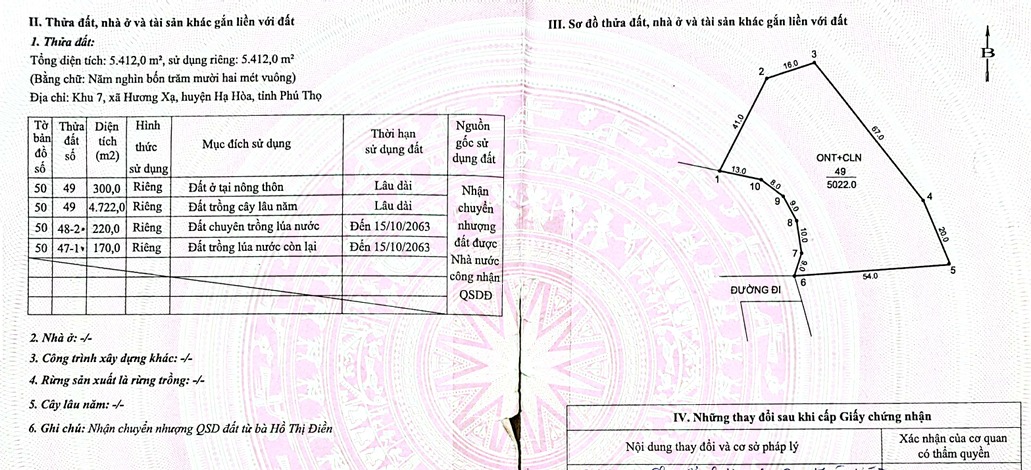 Đất Hương Xạ, Hạ Hòa 5.412m² giá chỉ 1.XX tỷ - Chính chủ bán gấp!