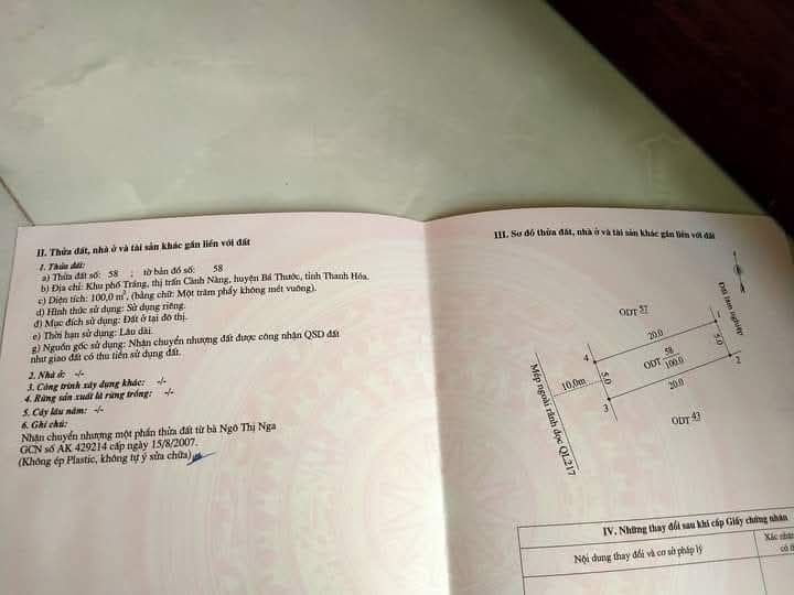 Đất mặt đường Quốc lộ 217, Thị trấn Cành Nàng, 100m² giá 600 triệu - Cơ hội đầu tư tuyệt vời!