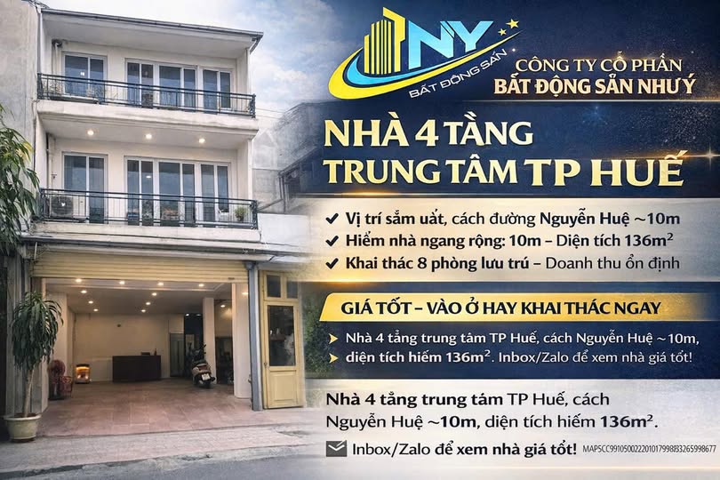 Nhà 4 tầng trung tâm TP Huế 136m² - Đầu tư sinh lời ngay lập tức!