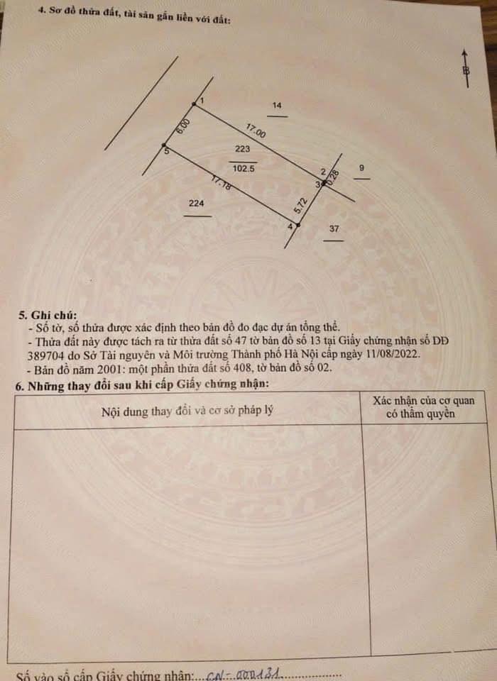 Đất nền Tri Chỉ - Phượng Dực 102.5m² giá 4.9 tỷ - Đường thông ô tô tránh