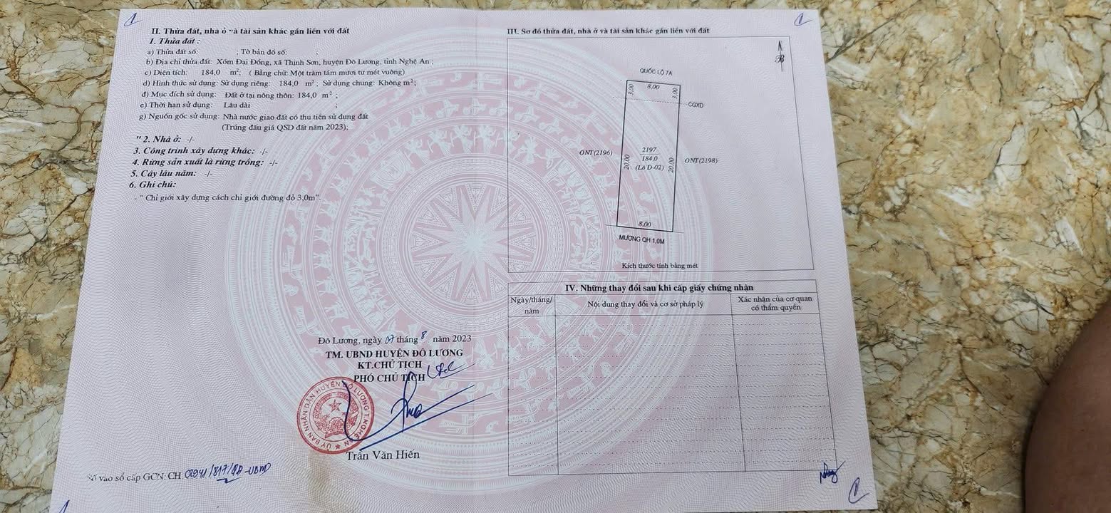 Đất mặt đường QL7A, xã Thịnh Sơn, huyện Đô Lương, 184m² giá 4 tỷ - Cơ hội đầu tư tuyệt vời!