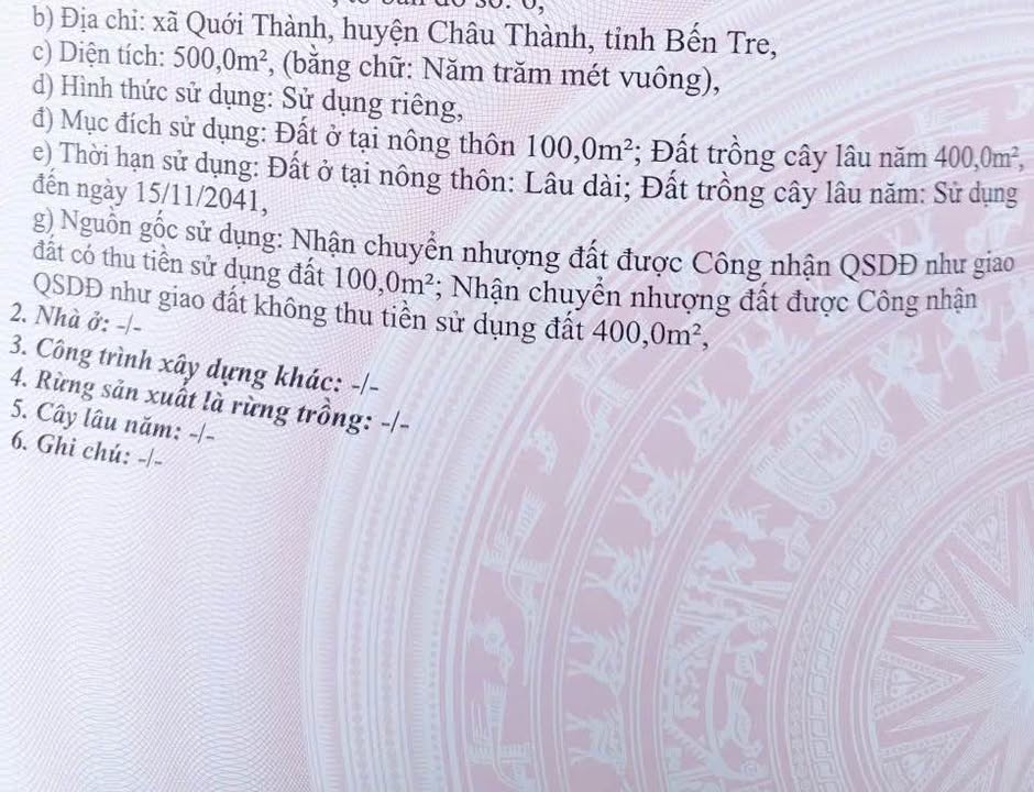Đất nền mặt tiền đường nhựa Huyện Bình Đại 500m² giá 1.5 tỷ - Tiềm năng đầu tư lớn!