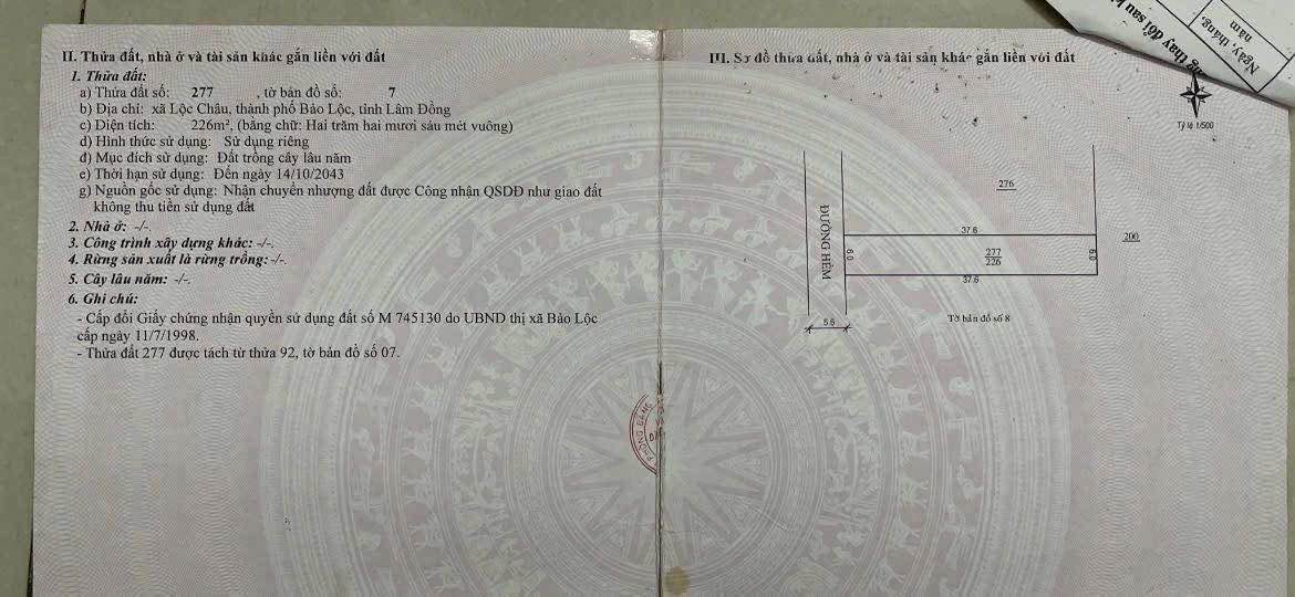 Đất thổ cư Bảo Lộc 222m² giá 1.78 tỷ - Sẵn sàng sở hữu ngay!