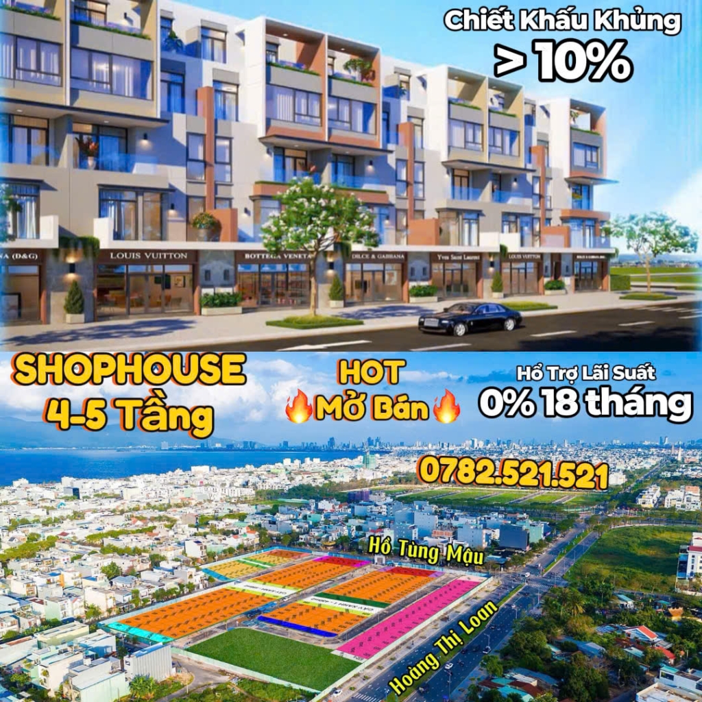 Shophouse mặt tiền Hồ Tùng Mậu và Hoàng Thị Loan quận Liên Chiểu Đà Nẵng 108m² giá 10.6 tỷ - Đầu tư tiềm năng!