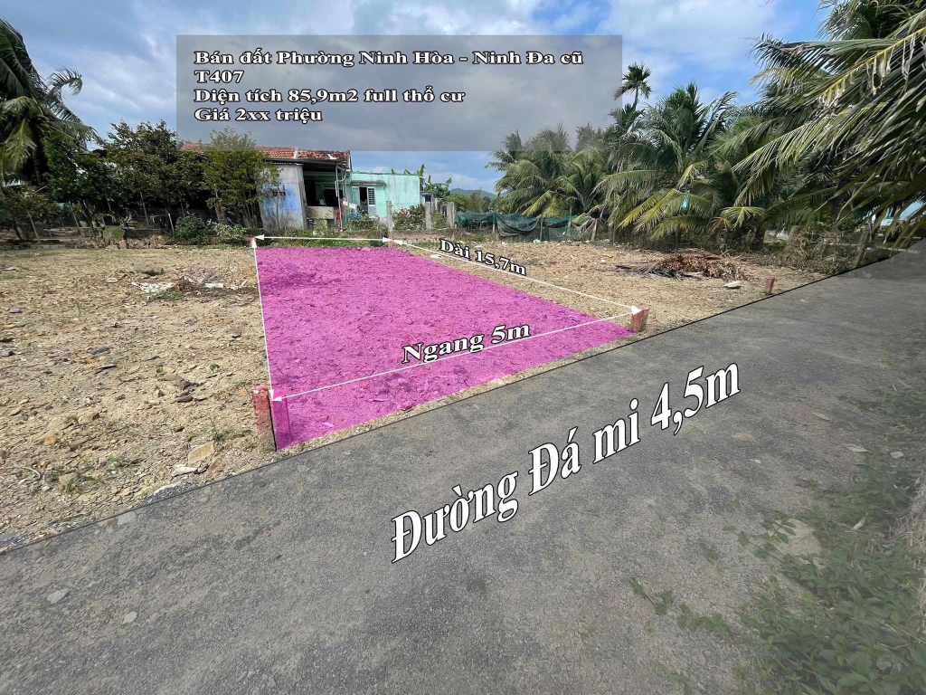 Đất thổ cư Ninh Đa 85,9m² giá 281 triệu - Gần đường Hòn Hèo Mỹ Lệ!