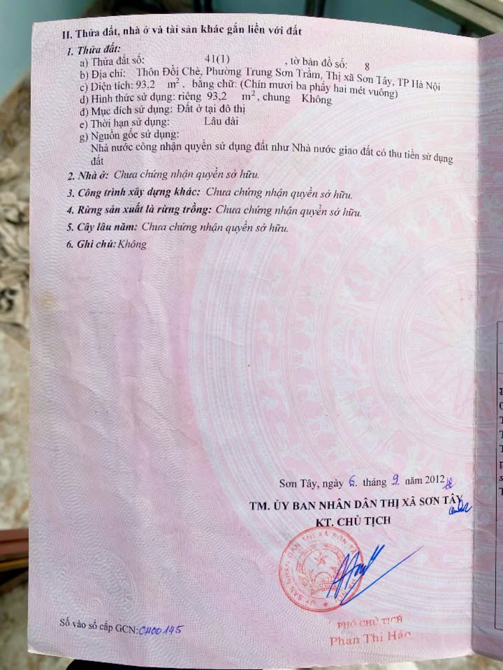 Lô đất thổ cư Trung Sơn Trầm, Sơn Tây 93m² giá chỉ 3xx tỷ - Cơ hội hiếm có!