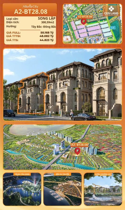 Townhouse Alluvia City Hoài Đức 300m² giá 44.8 tỷ - Căn góc view hồ đẳng cấp!