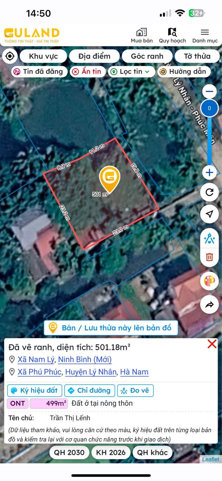 Đất nền 220m² tại Lý Nhân, Hà Nam - Giá chỉ 2.541 triệu - Mặt tiền 14m, ô tô vào tận nơi!