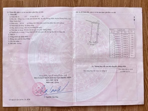 Đất nền 412m² tại phường Phong Điền, TP Huế chỉ 110 triệu - Cơ hội đầu tư không thể bỏ lỡ!