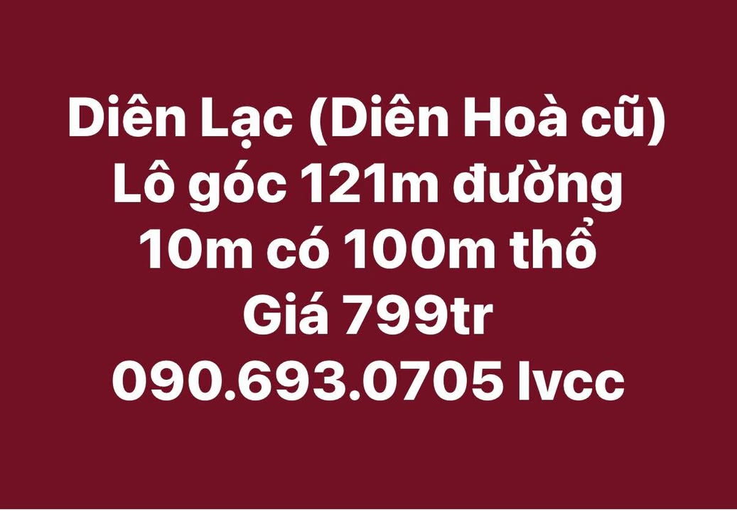 Đất nền Diên Lạc, Diên Khánh 121m² giá 799 triệu - Lô góc tuyệt đẹp!