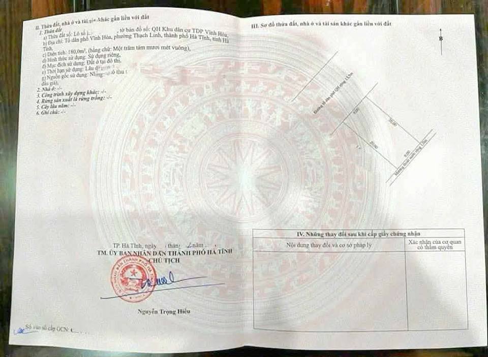 Đất quy hoạch trung tâm Thành Sen, Hà Tĩnh 180m² giá 3 tỷ - Tiềm năng kinh doanh lớn!