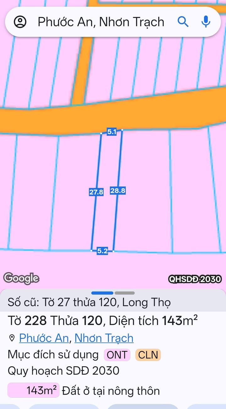 Đất nền Xã Long Thượng, Huyện Cần Giuộc 143m² giá 2.35 tỷ - Vị trí đắc địa, thổ cư 40m