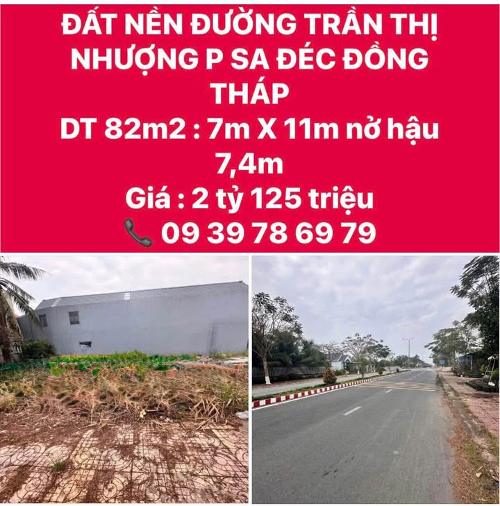 Đất nền đường Trần Thị Nhượng, Sa Đéc 82m² giá 2.125 tỷ - Cơ hội đầu tư sinh lời!