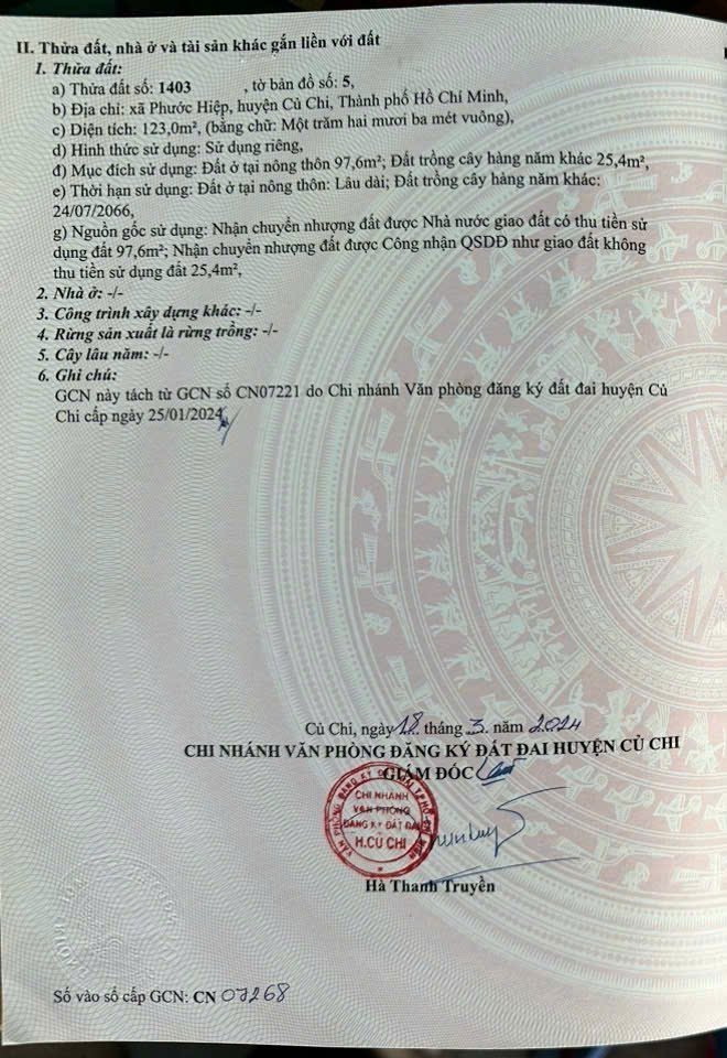 Lô đất mặt tiền đường Cây Trôm, Củ Chi 123m² giá 800 triệu - Sổ hồng riêng