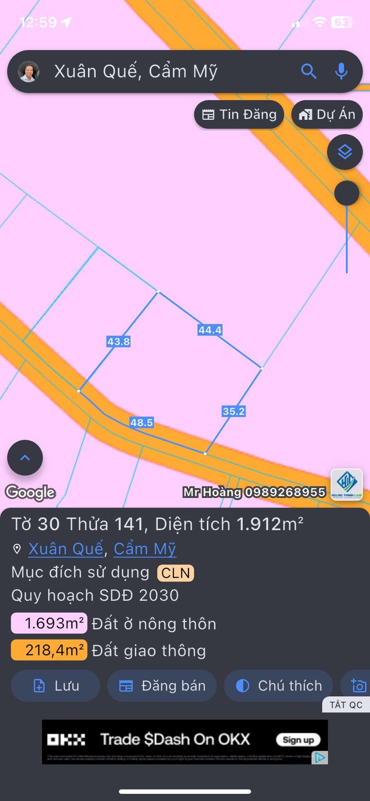 Đất nền Xuân Quế, Cẩm Mỹ 1912m² giá 8.16 tỷ - Tiềm năng đầu tư lớn!