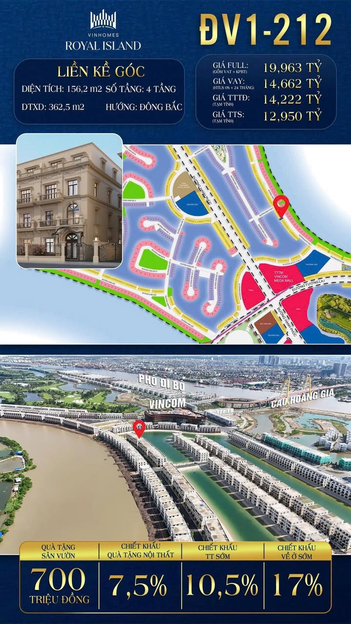 Townhouse Vinhomes Royal Island Hồng Bàng 156m² giá 12,95 tỷ - Đẳng cấp sống thượng lưu!