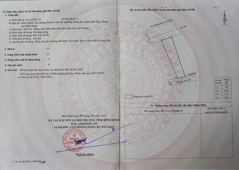 Lô đất mặt tiền đường Hoa Lư, phường Trần Phú, 108.7m² - Phong thủy tốt, giá 5 tỷ