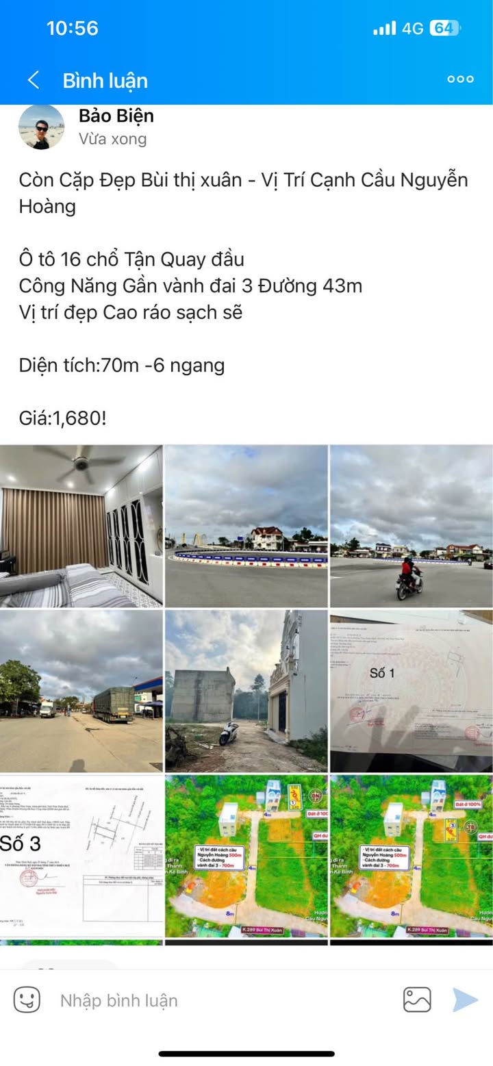 Đất nền Bùi Thị Xuân, Huế 70m² giá 1.68 tỷ - Vị trí đẹp, ô tô vào tận nơi!