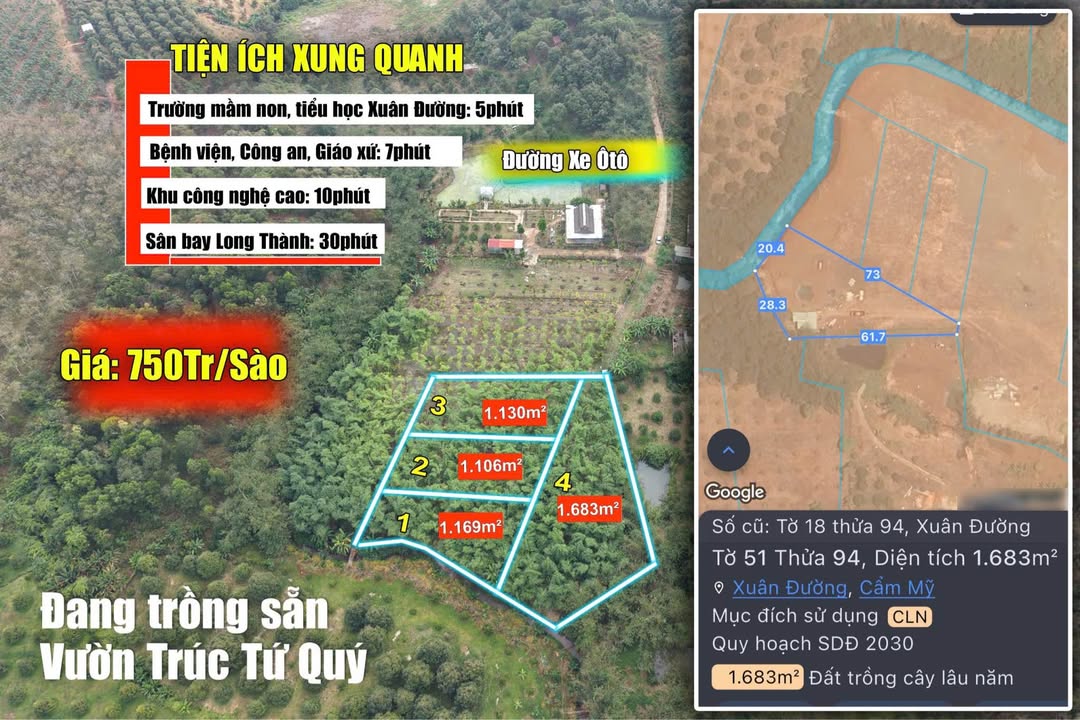 Đất vườn 1 sào tại Huyện Cẩm Mỹ, Đồng Nai - Giá chỉ 750 triệu, cơ hội đầu tư tuyệt vời!