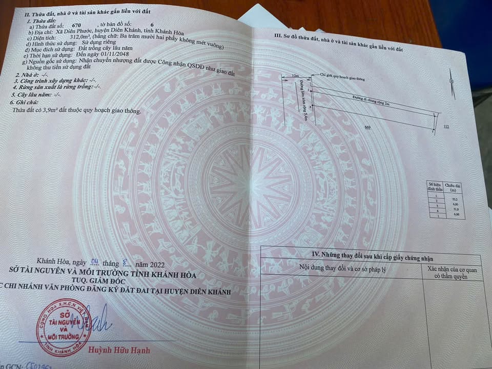 Lô đất Diên Thọ, Diên Khánh 312m² - Cơ hội đầu tư hấp dẫn!