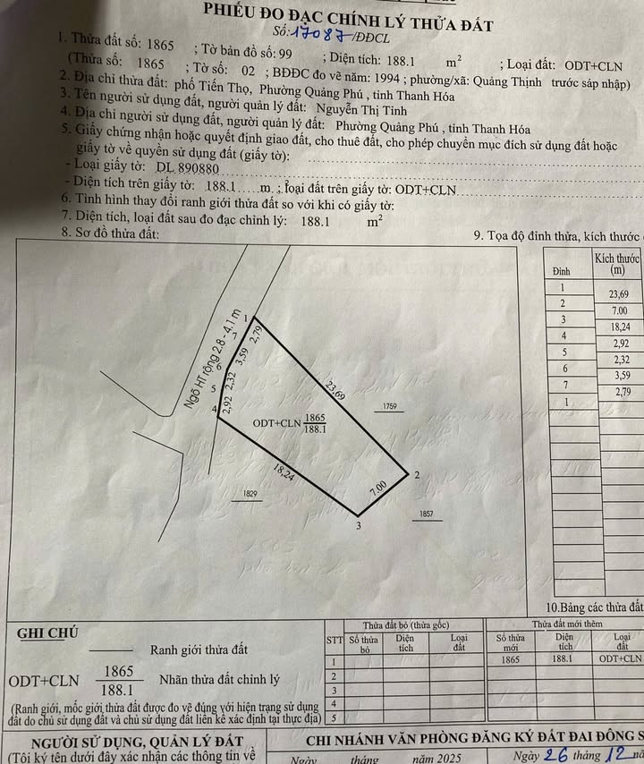 Đất nền 188m² Phường Quảng Thịnh, TP Thanh Hóa giá chỉ 4.138 tỷ - Vị trí đắc địa gần ĐH Hồng Đức!