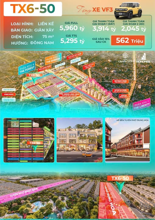Townhouse Vinhomes Green City 75m² giá 3.747 tỷ - Đầu tư sinh lời cao!