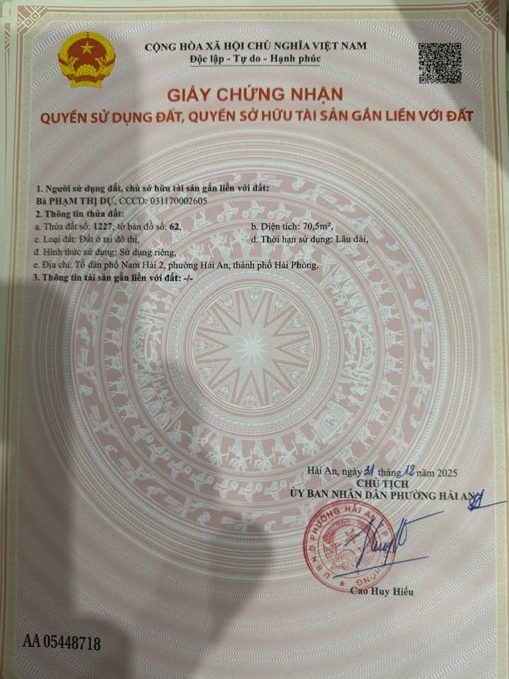 Lô đất tái định cư Nam Hải 1 Hải Phòng 60m² giá 2.76 tỷ - Đầu tư sinh lời an toàn!