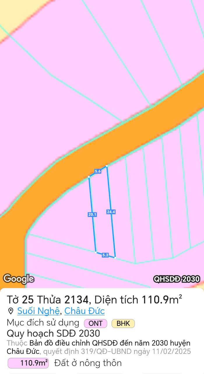 Đất nền Suối Nghệ Huyện Châu Đức 112m² giá 620 triệu - Đầu tư sinh lời ngay!