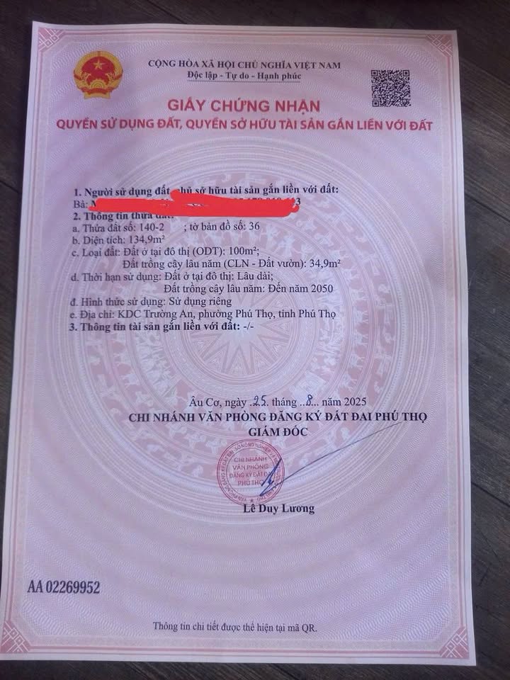 Đất nền đường Kim Đồng, Phường Phú Thọ, 134m² - Giá chỉ 1.6 tỷ!