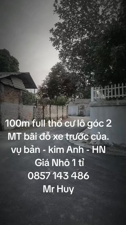 Đất nền xã Minh Trí, Huyện Sóc Sơn 100m² giá 1 tỷ - Lô góc thoáng mát, giao thông thuận lợi!