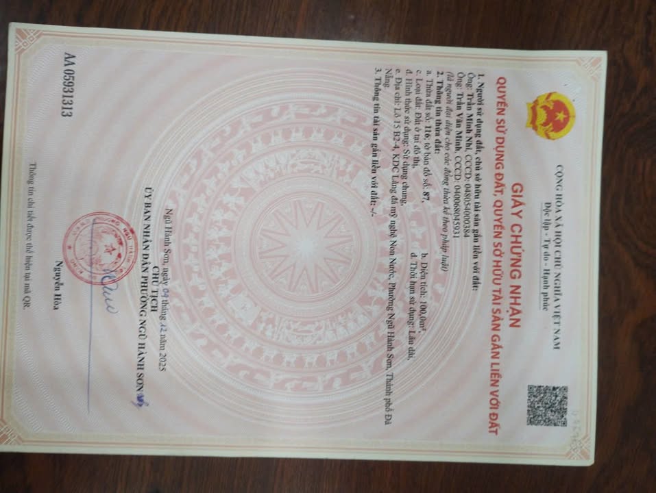 Đất nền 100m² Đường Bùi Bỉnh Uyên, Quận Ngũ Hành Sơn giá 5.5 tỷ - Đầu tư sinh lời ngay!