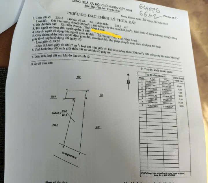 Đất nền 288m² tại Trung An, Vũng Liêm - Giá chỉ 195 triệu!