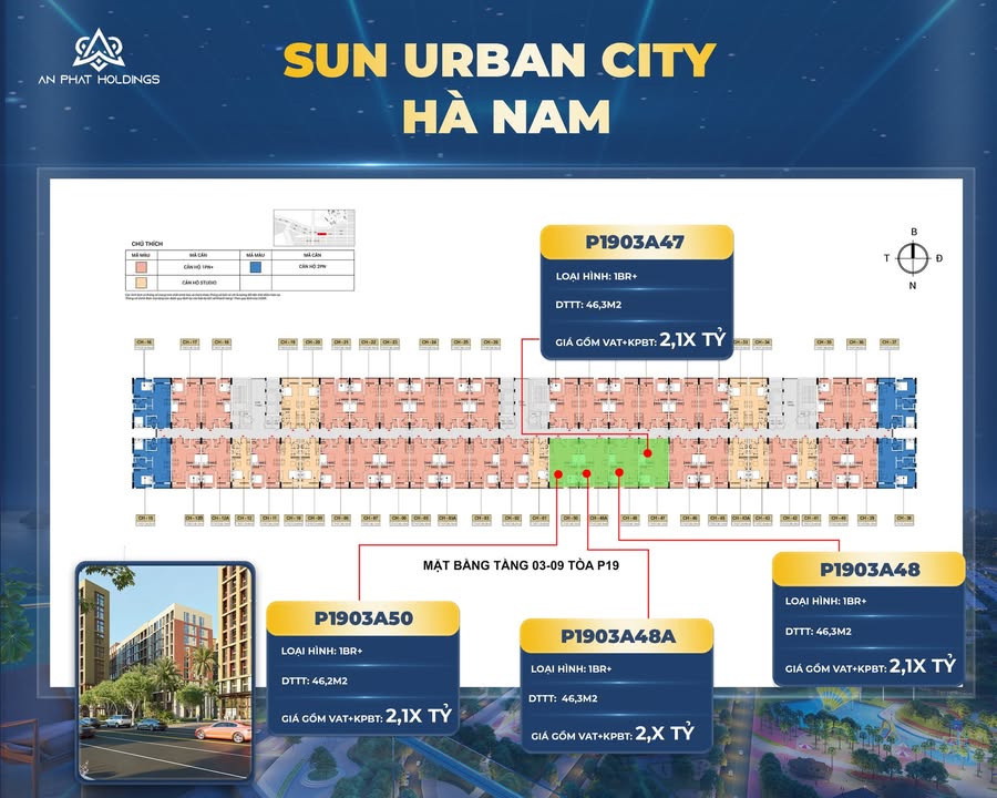 Căn hộ P19 Sun Urban City Hà Nam 46m² giá 2.1 tỷ - Cơ hội đầu tư hấp dẫn!