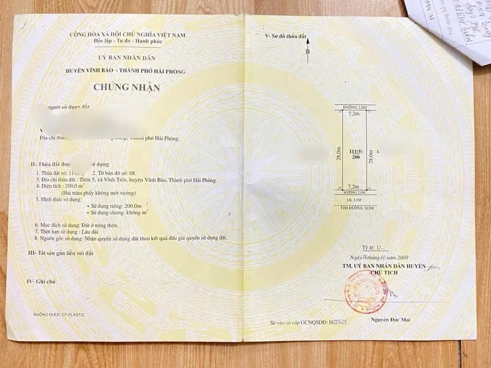 Đất thổ cư Thôn 5 Vĩnh Tiến 200m² giá chỉ 1.1 tỷ - Đầu tư sinh lời ngay!